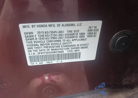 2019 Honda Pilot Ex from USA, damaged, VIN 5FNYF5H34KB015683